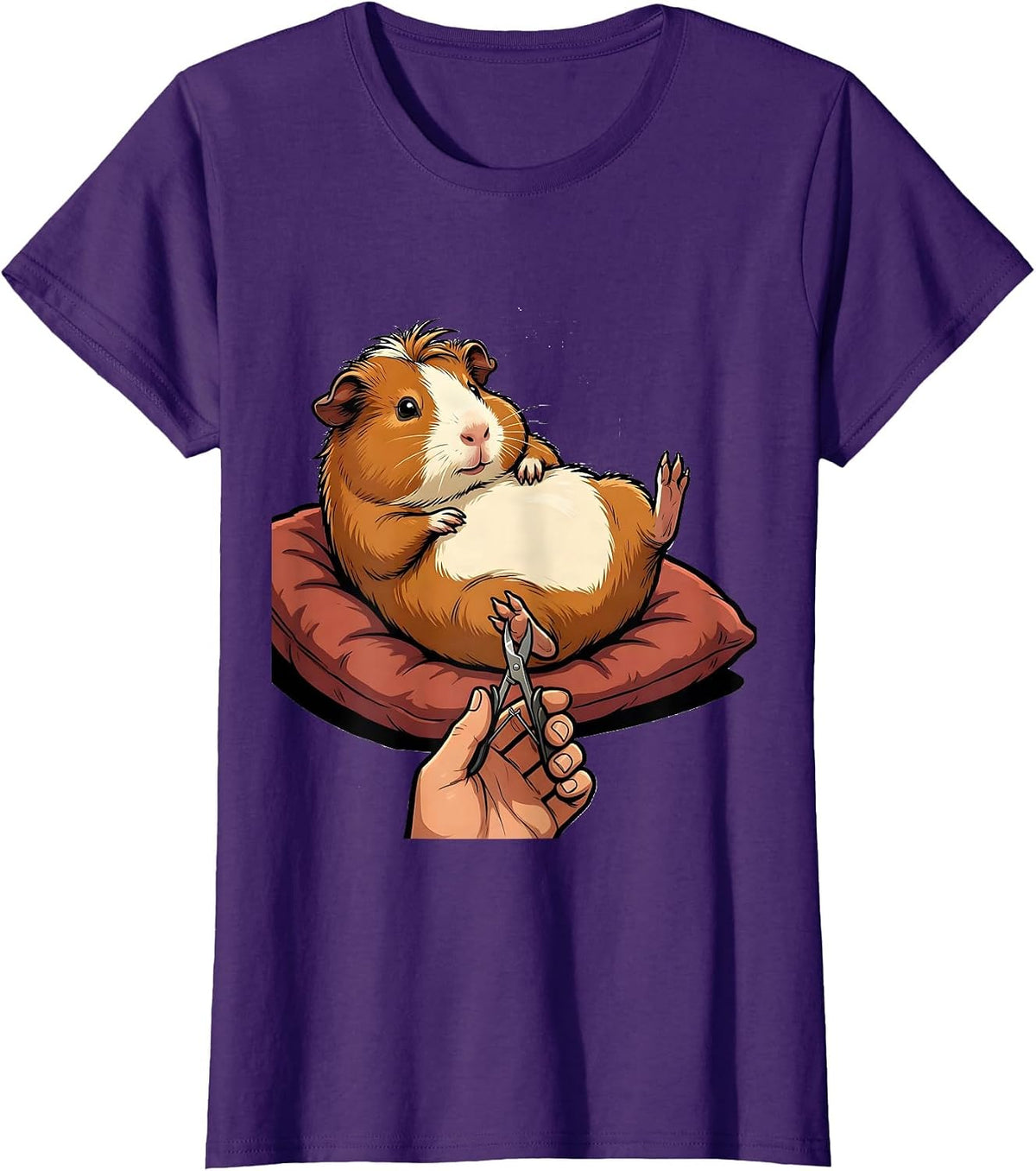 Oversized Tailless Guinea Pig Cartoon Pet Lover Humor T-Shirt - Purple