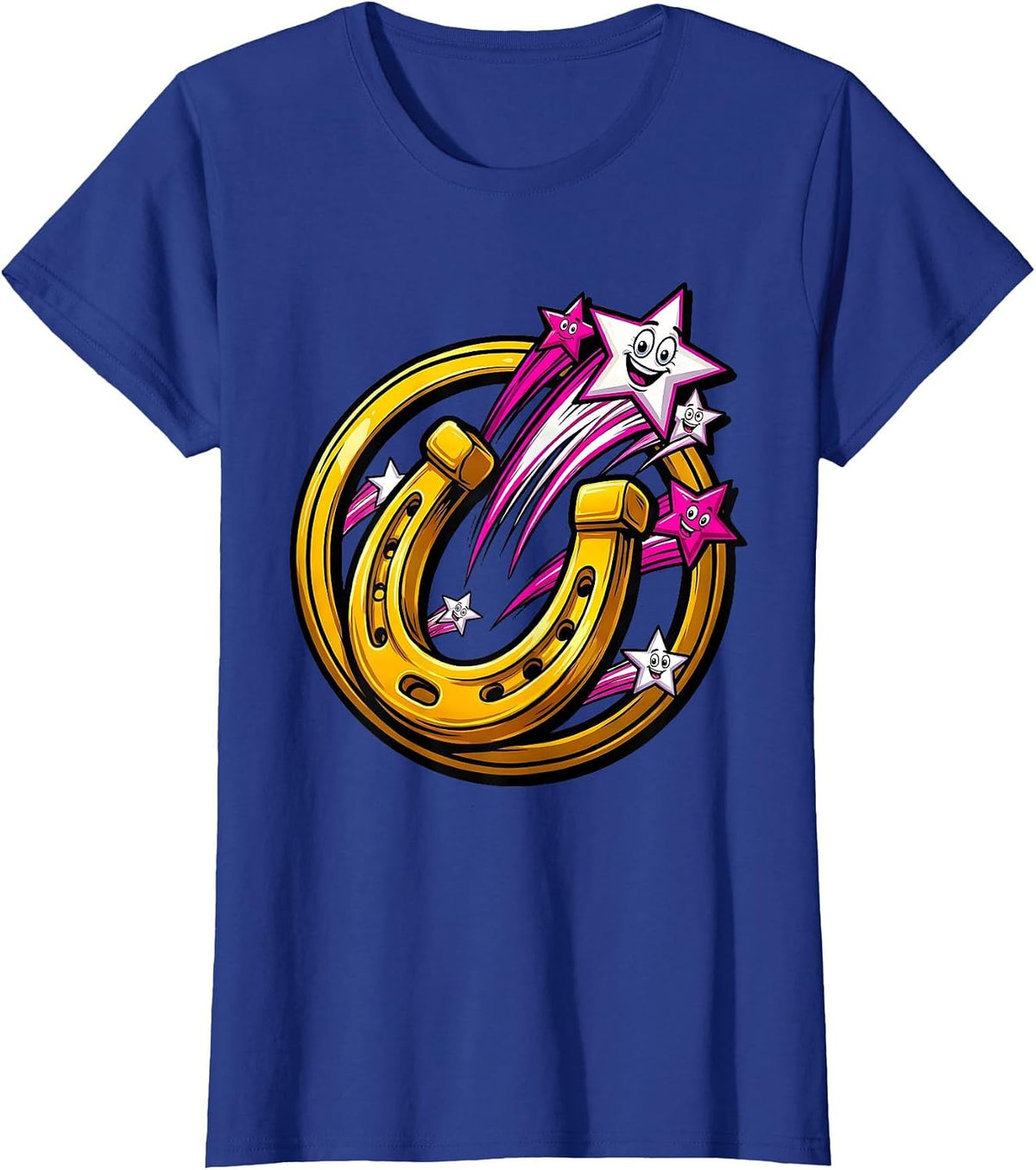 Women's Lucky Stars Horseshoe Autism Awareness Design T-Shirt - Royal Blue
