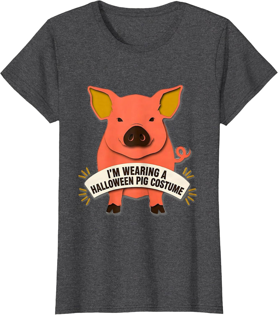 Women's I’m Wearing A Halloween Pig Costume Funny Pig Lover T-Shirt - Dark Heather Grey