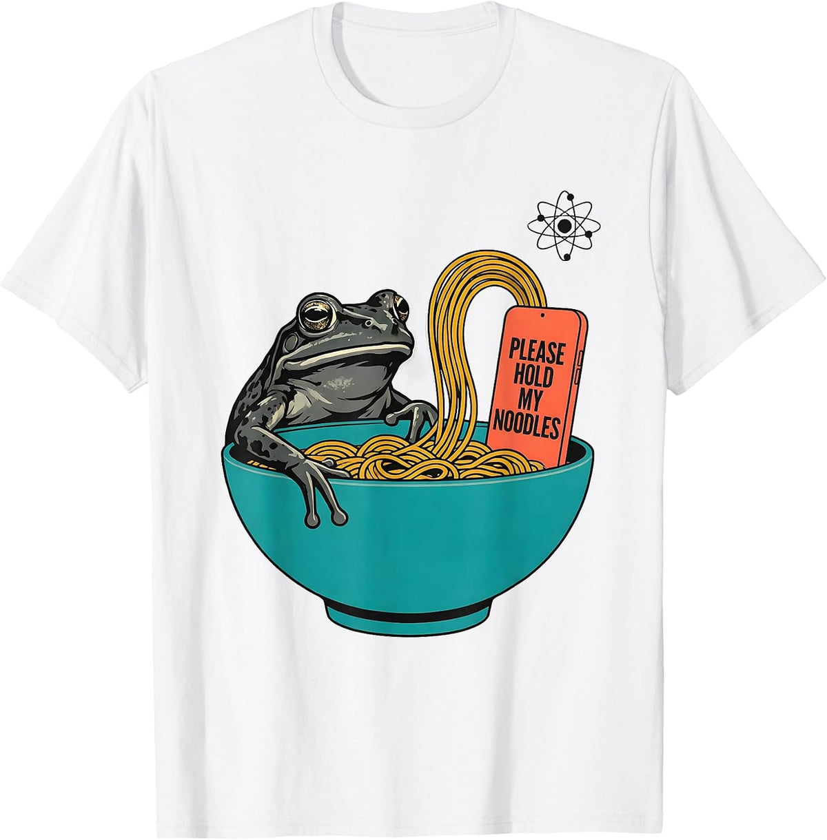 Men's Please Hold My Noodles Funny Grumpy Frog Japanese Art Ramen T-Shirt - White