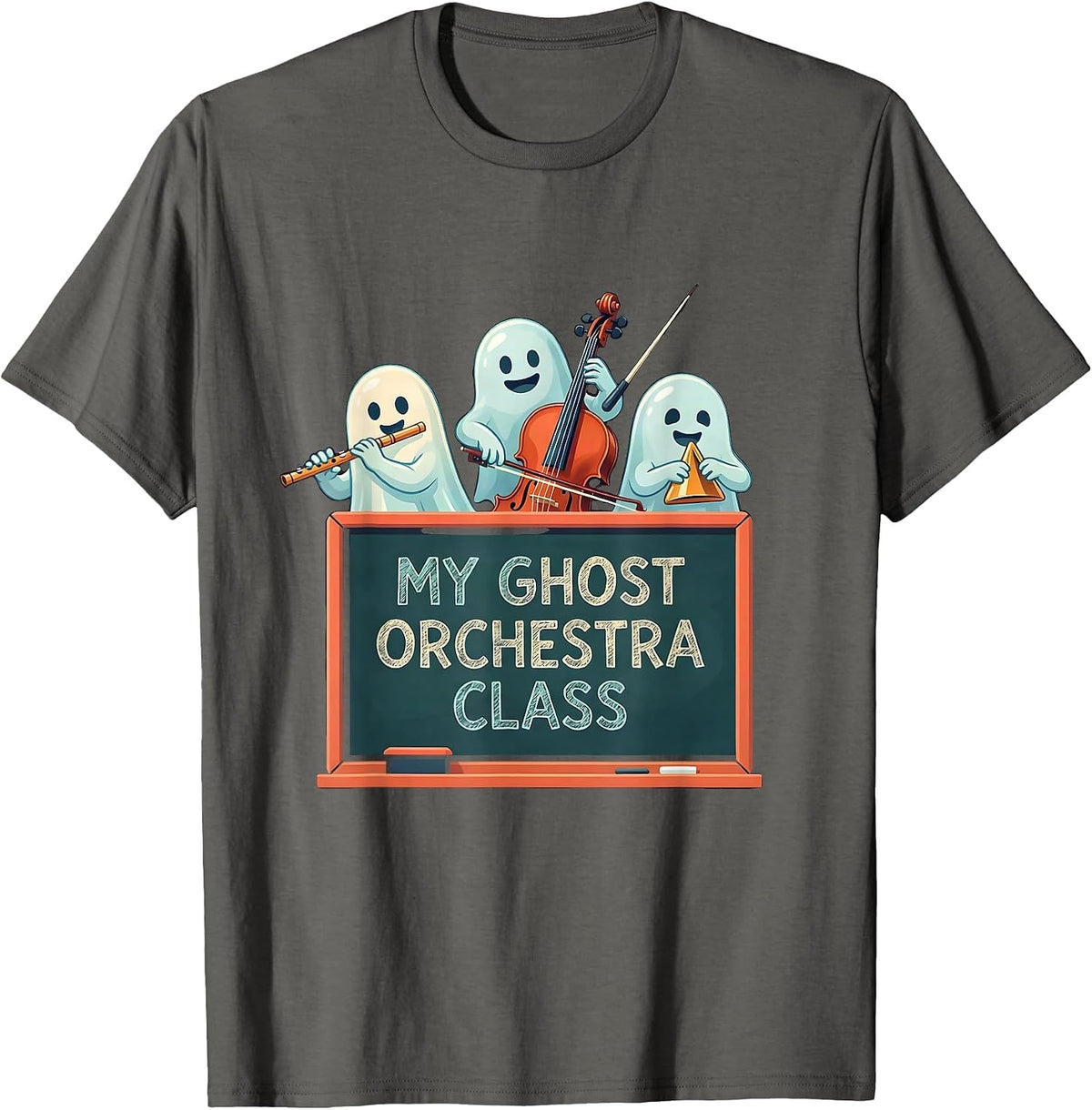 My Ghost Orchestra Class Funny Music Teacher Halloween Ghost T-Shirt - Asphalt Grey