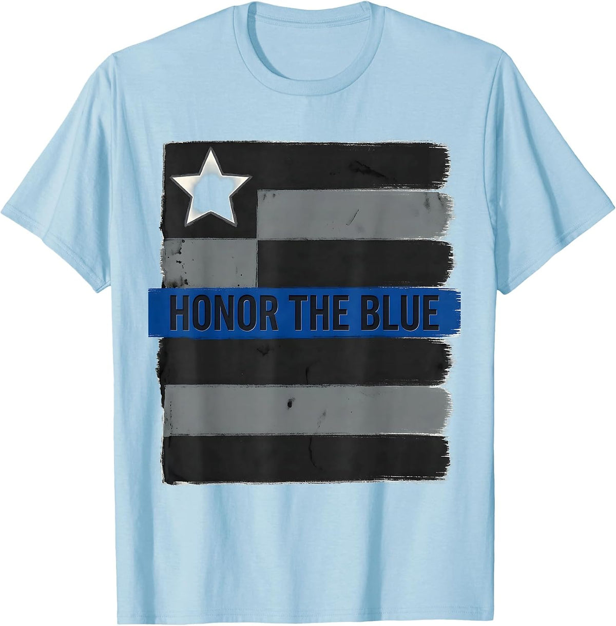 Men's Honor The Blue Stencil Thin Blue Line Police Support T-Shirt - Baby Blue