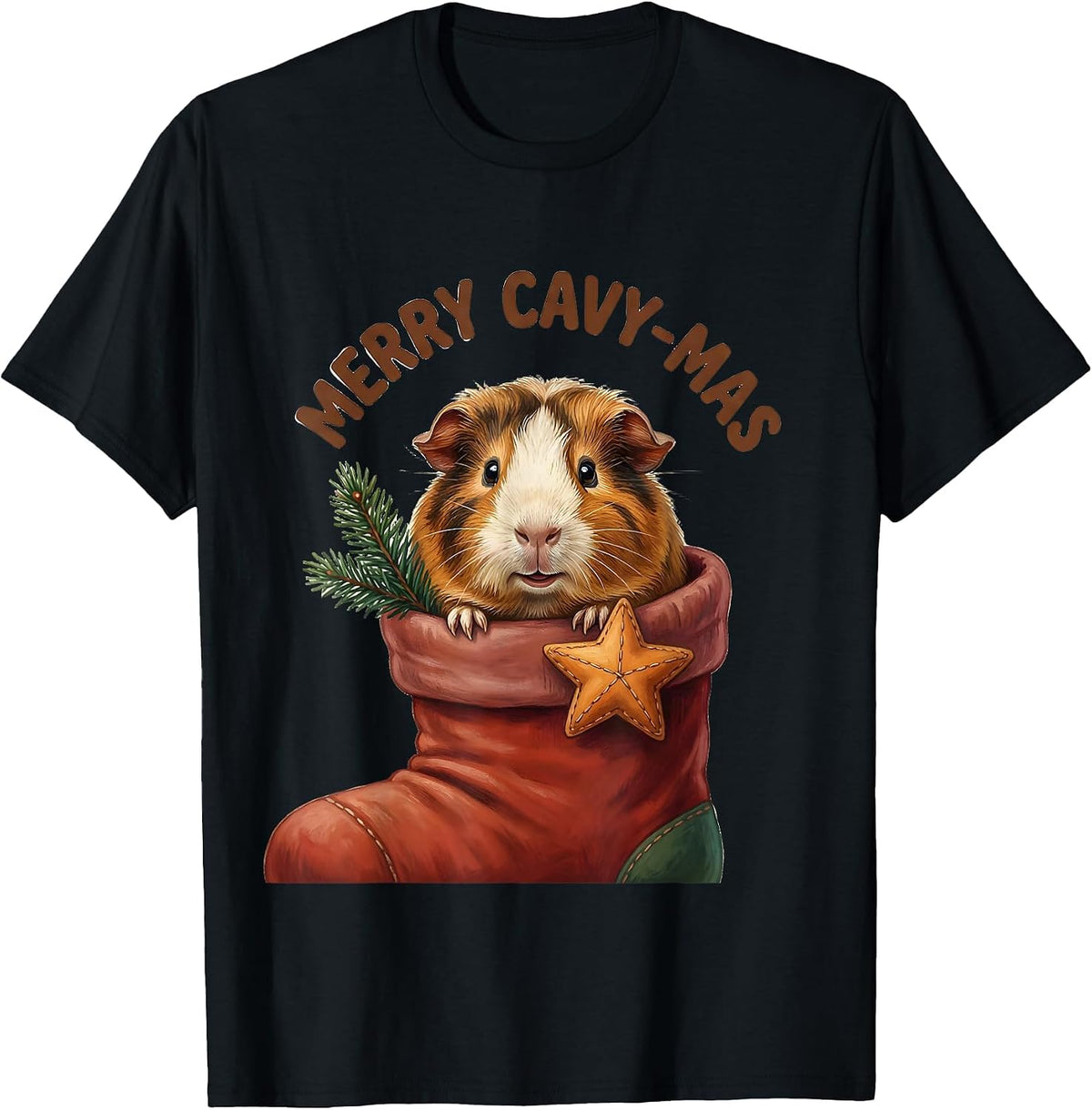 Men's Merry Cavy-mas Storybook Guinea Pig Christmas Pet Lover T-Shirt - Black