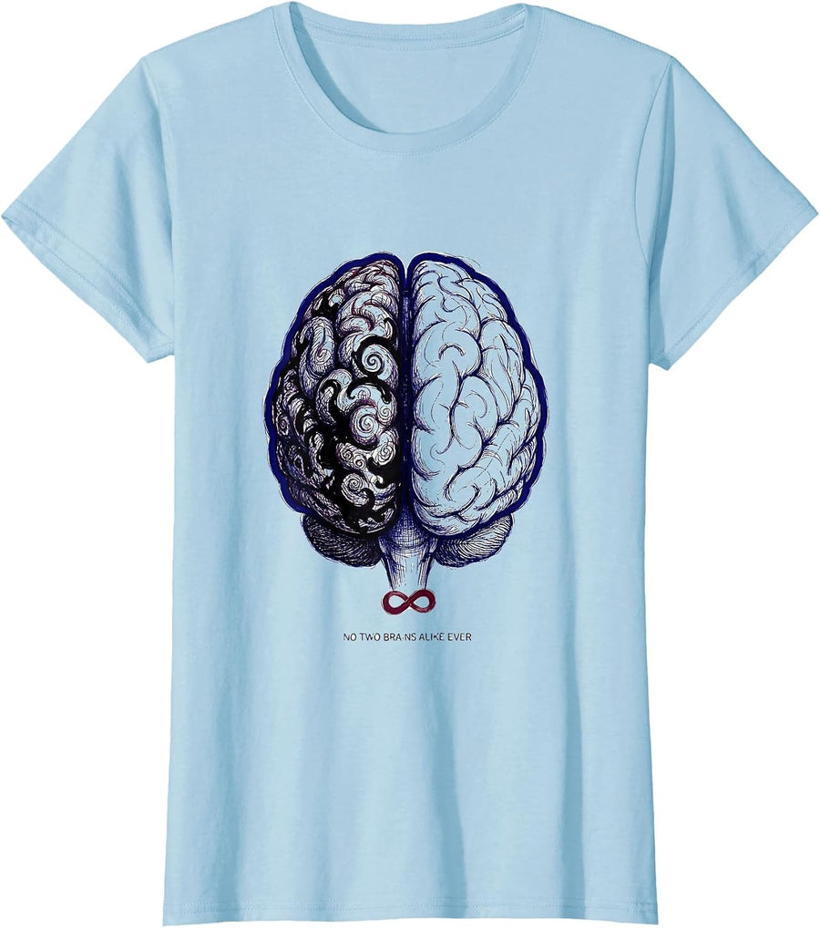 Women's No Two Brains Alike Autism Mom Design T-Shirt - Baby Blue
