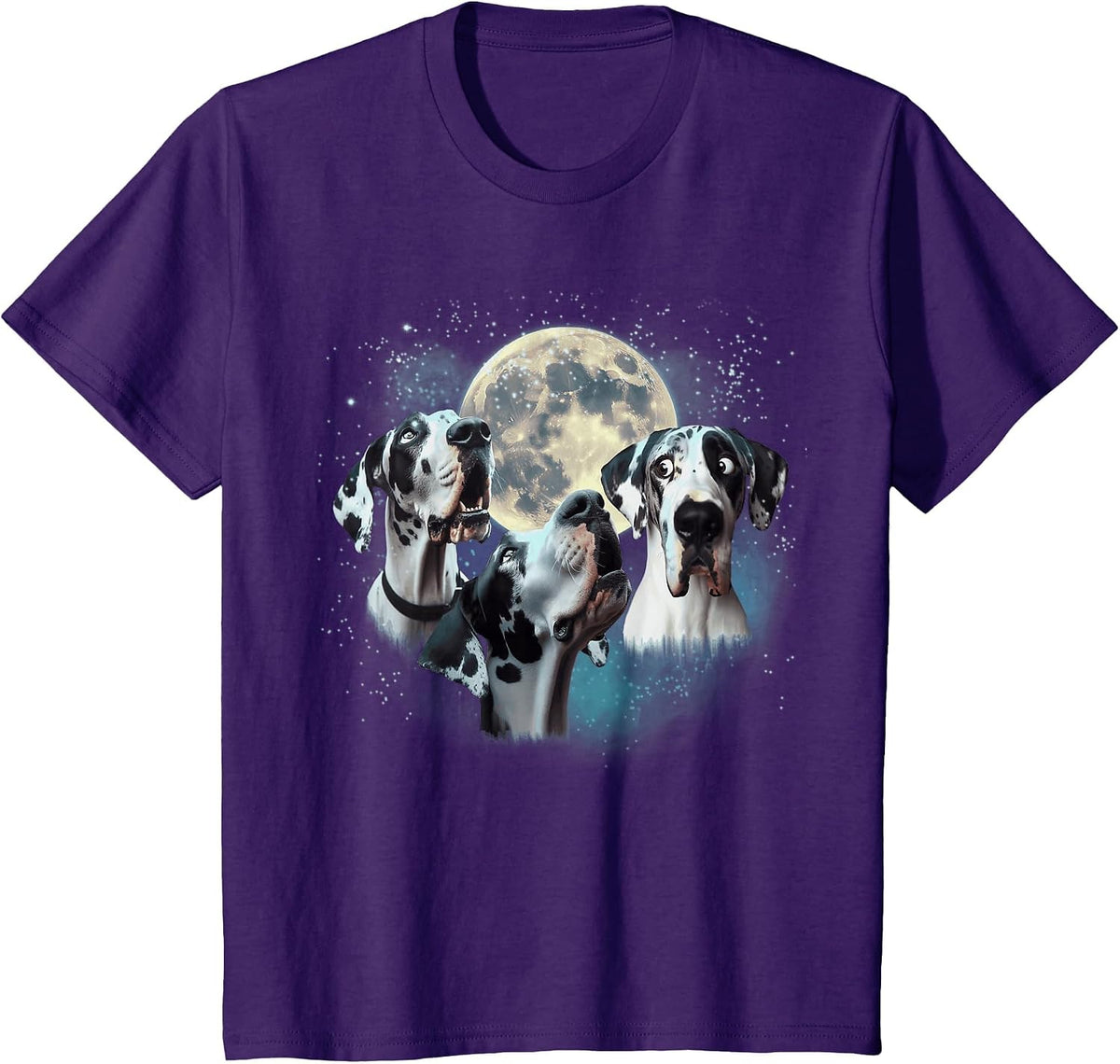 Funny Three Dog Moon, 3 Harlequin Great Dane, Weird Meme T-Shirt - Purple