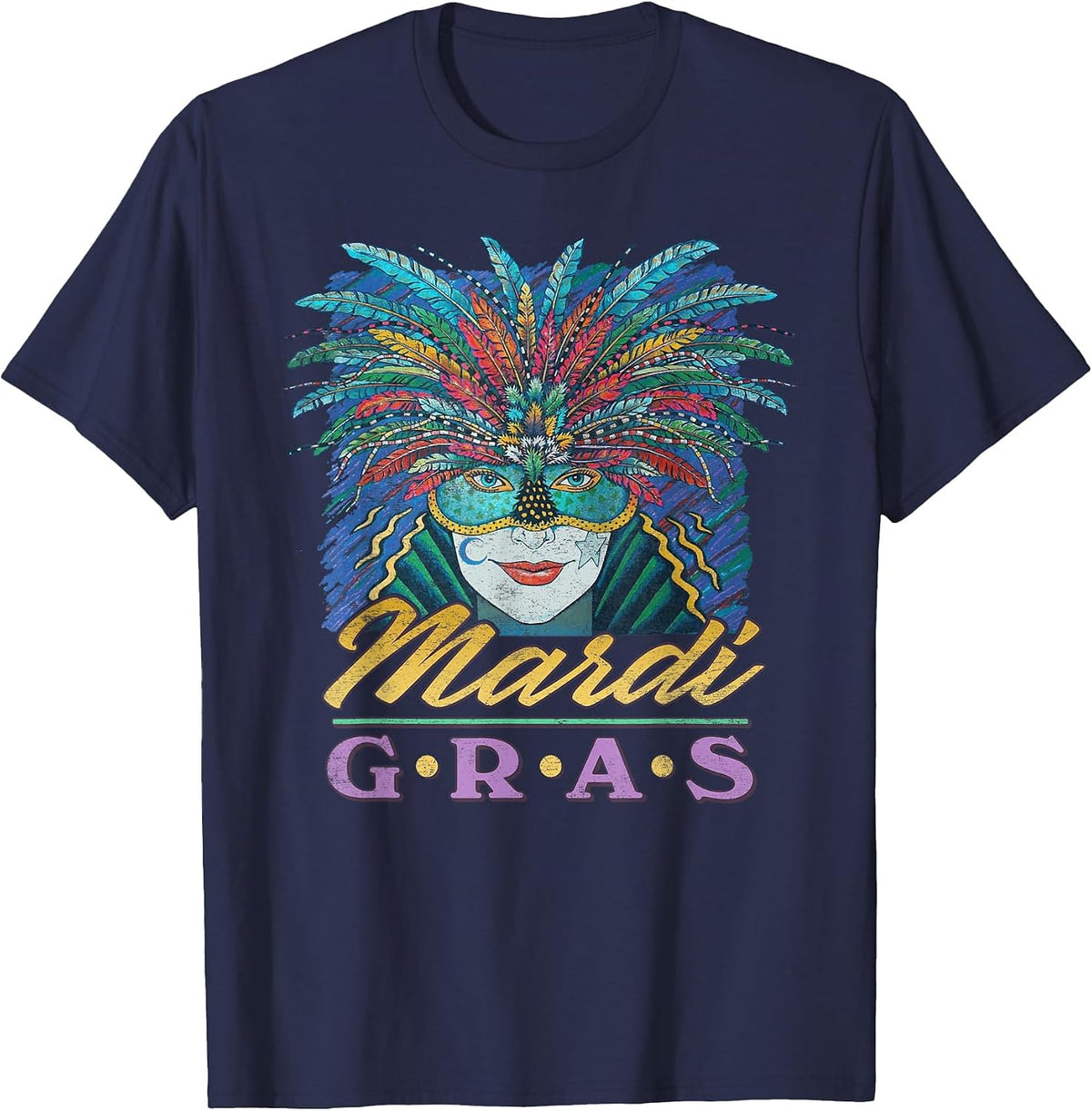 Mardi Gras Shirt Vintage Style Carnival Time T-Shirt - Navy Blue