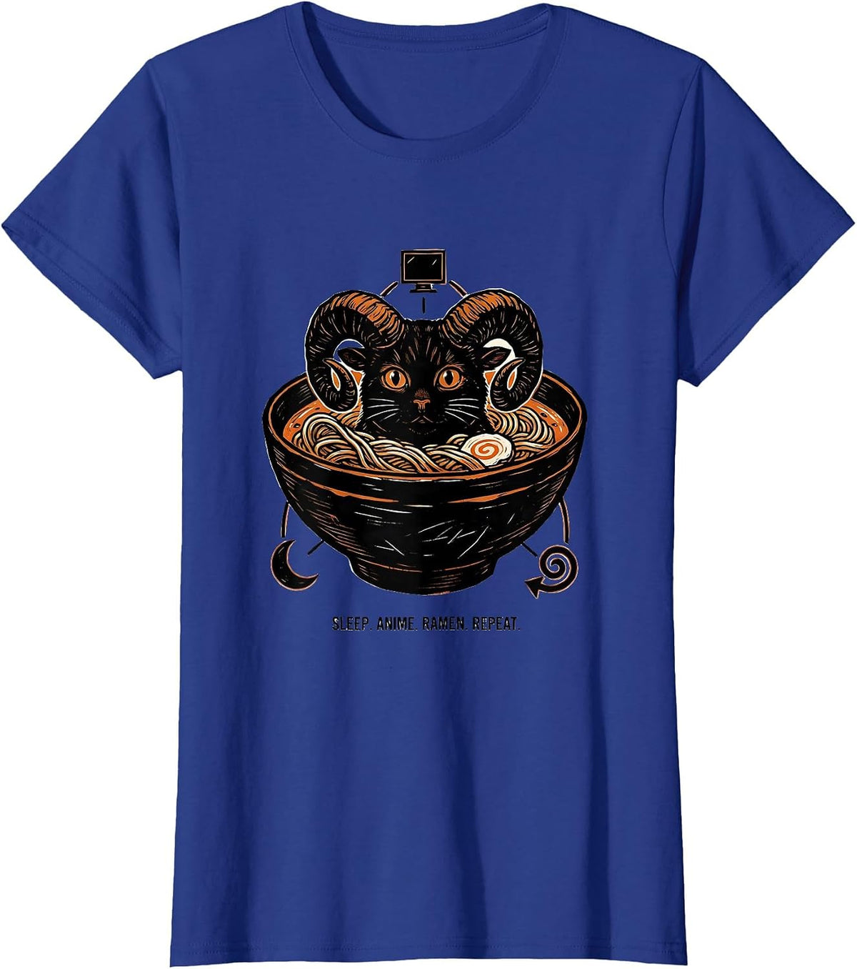 Women's Sleep. Anime. Ramen. Repeat. Funny Kawaii Cat Anime Gift T-Shirt - Royal Blue