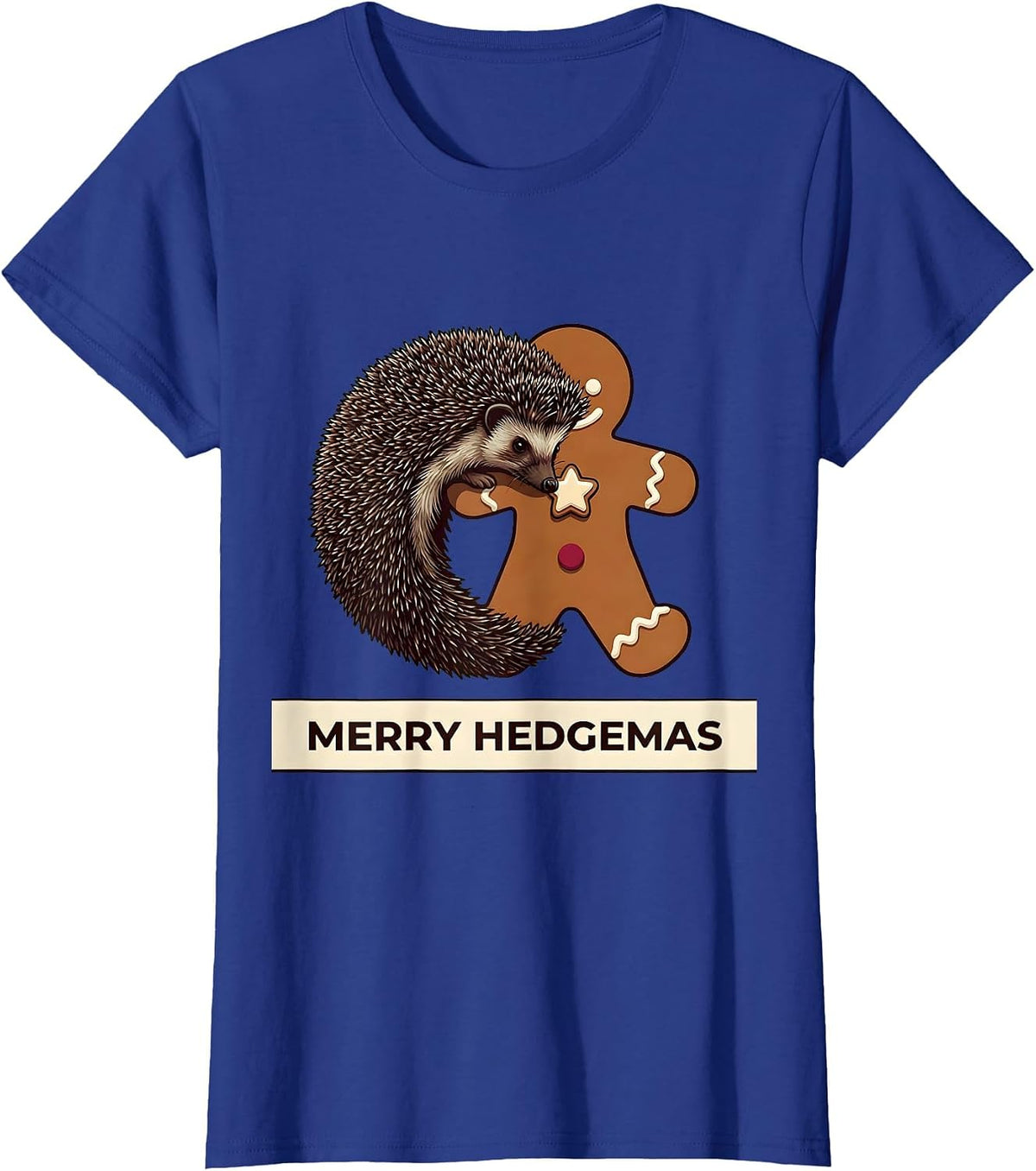 Women's Merry Hedgemas Cute Hedgehog Christmas Humor Novelty T-Shirt - Royal Blue