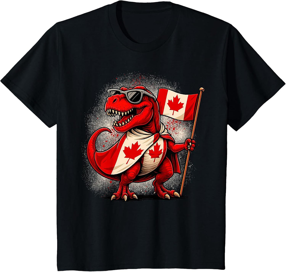 Funny T Rex Maple Leaf Canadian Flag Canada Day Kids Boys T-Shirt - Black