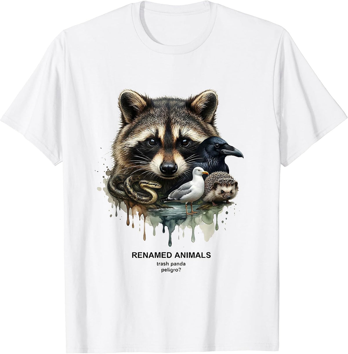Men's RENAMED ANIMALS Trash Panda Peligro Funny Squirrel Lover T-Shirt - White