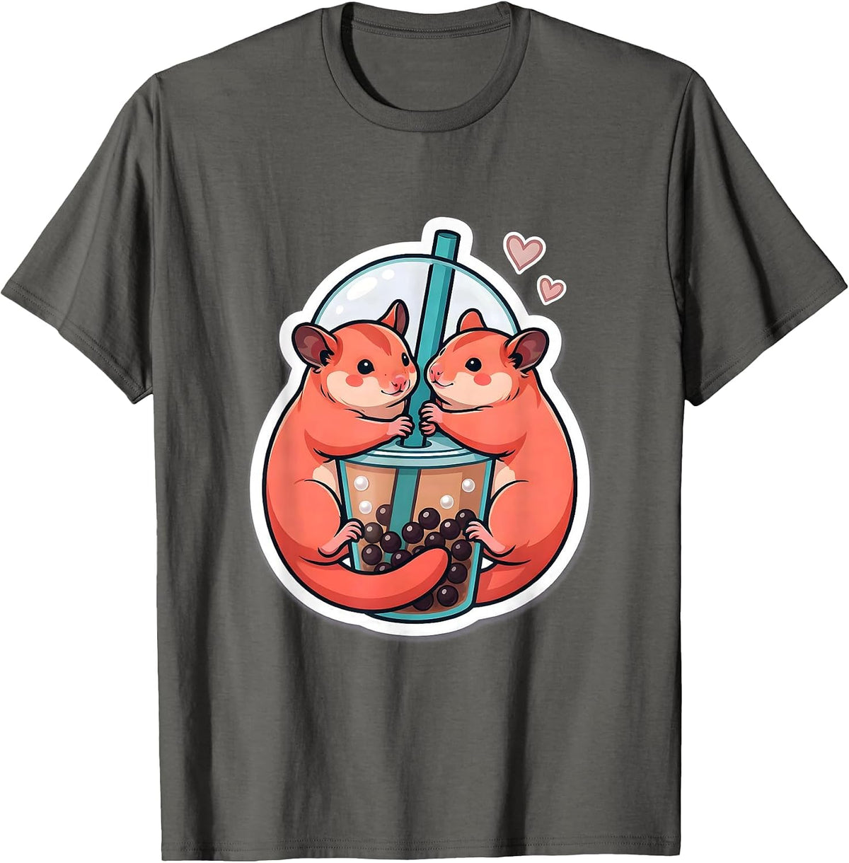 Men's Cute Sugar Glider Boba Tea Kawaii Anime Animal T-Shirt - Asphalt Grey