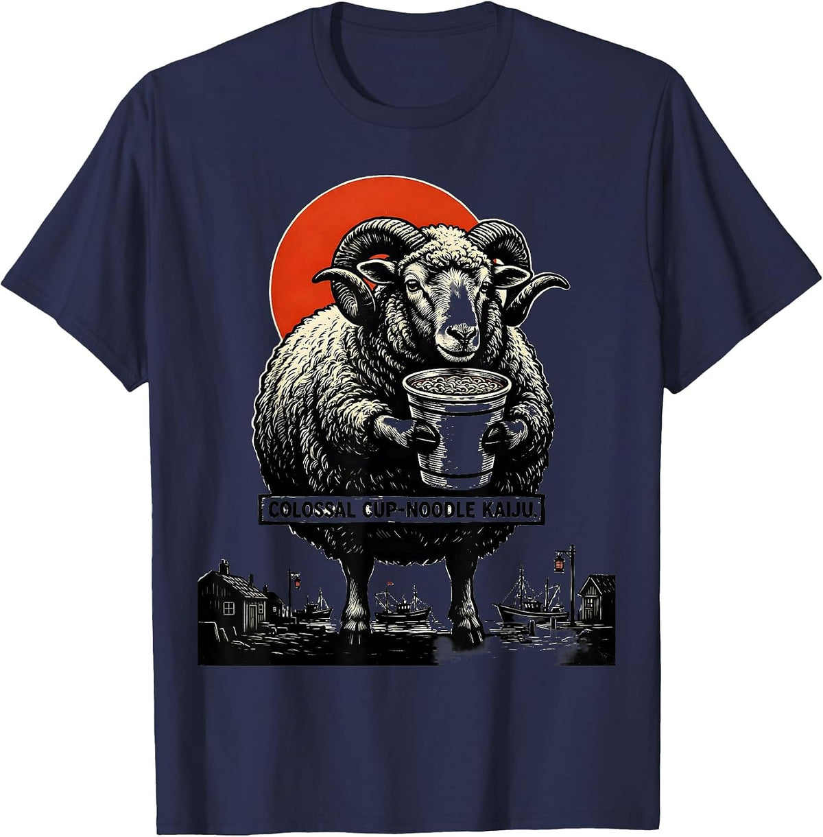 Men's Colossal Cup-Noodle Kaiju Funny Japanese Anime Retro Kaiju T-Shirt - Navy Blue