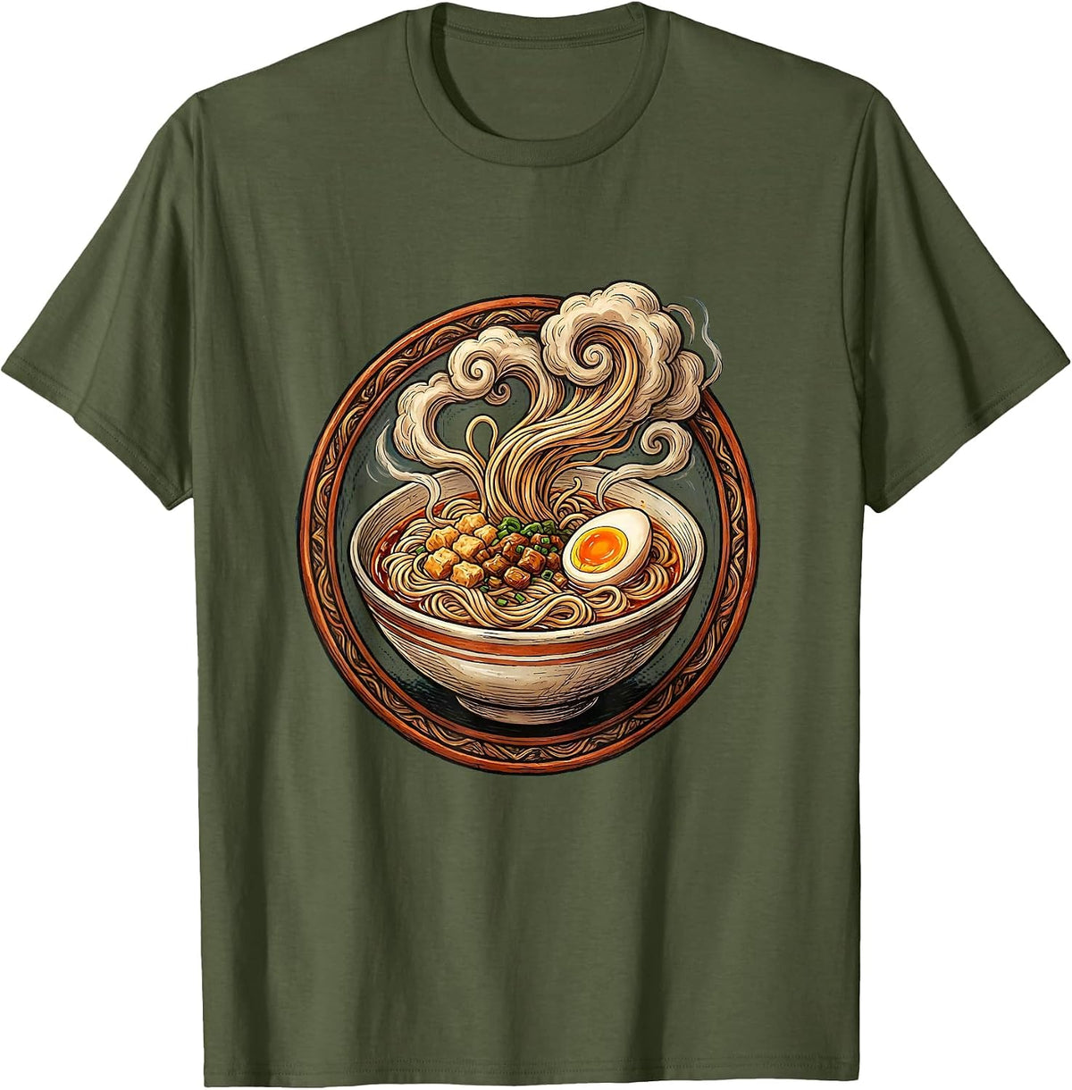 Men's Homebody Ramen Bowl Steaming Noodles Graphic T-Shirt - Olive Green