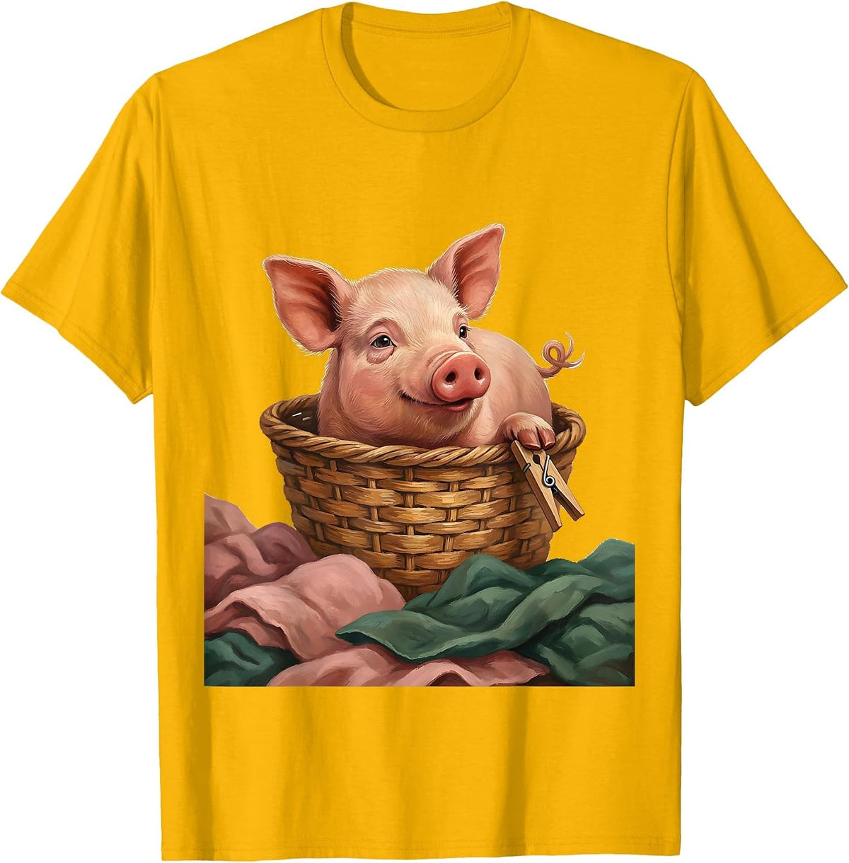 Pink Storybook Piglet Farm Animal Lover Humor T-Shirt - Golden Yellow