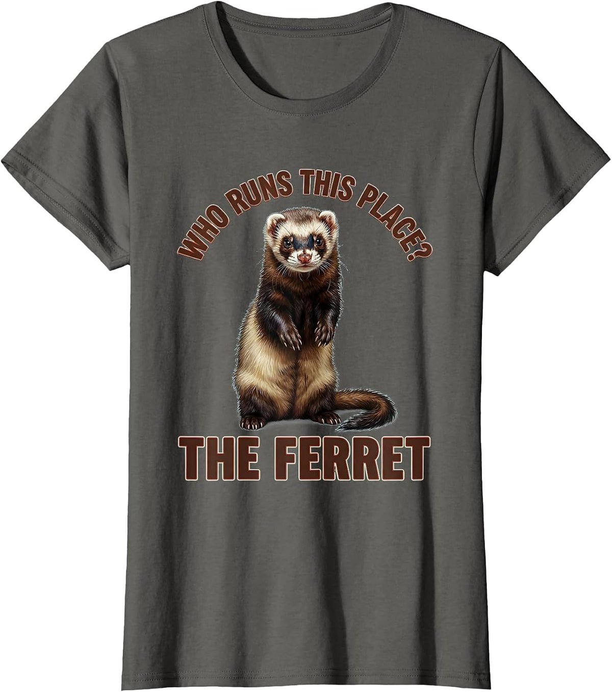 Women's Who Runs This Place The Ferret Funny Ferret Lover Christmas T-Shirt - Asphalt Grey