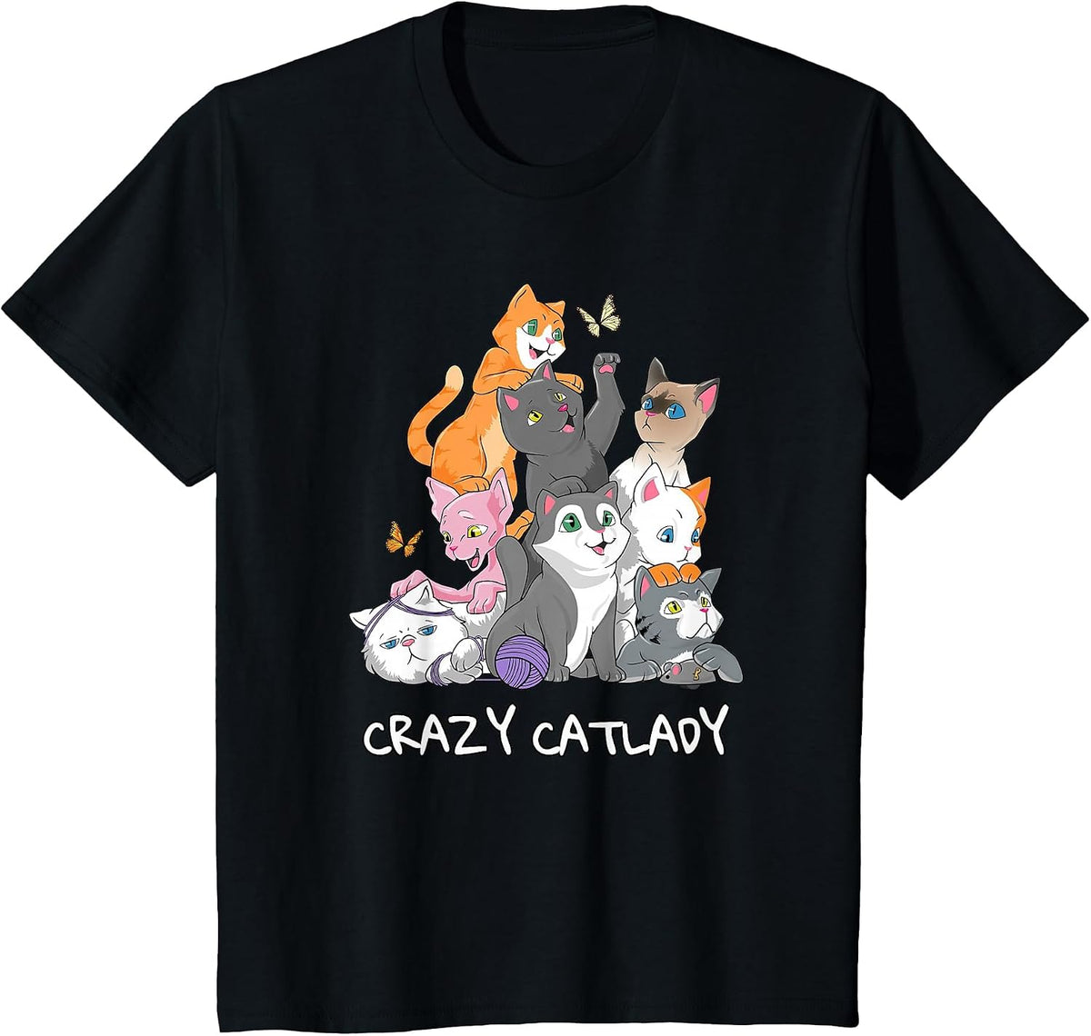 Crazy Catlady Shirt Cat Breeds Kitten Funny Cat Mom T-Shirt - Black