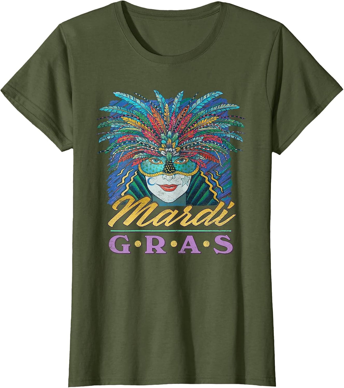 Mardi Gras Shirt Vintage Style Carnival Time T-Shirt - Olive Green