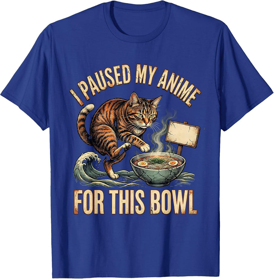 I Paused My Anime For This Bowl Funny Cat Ramen Kawaii Gift T-Shirt - Royal Blue