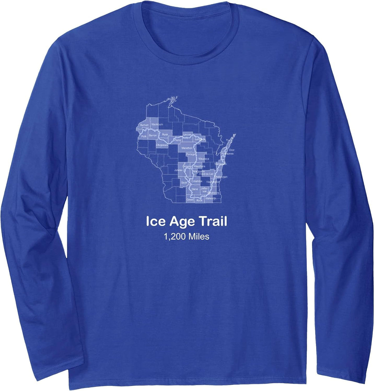 The Ice Age National Scenic Trail Long Sleeve T-Shirt - Adult Unisex Royal Blue