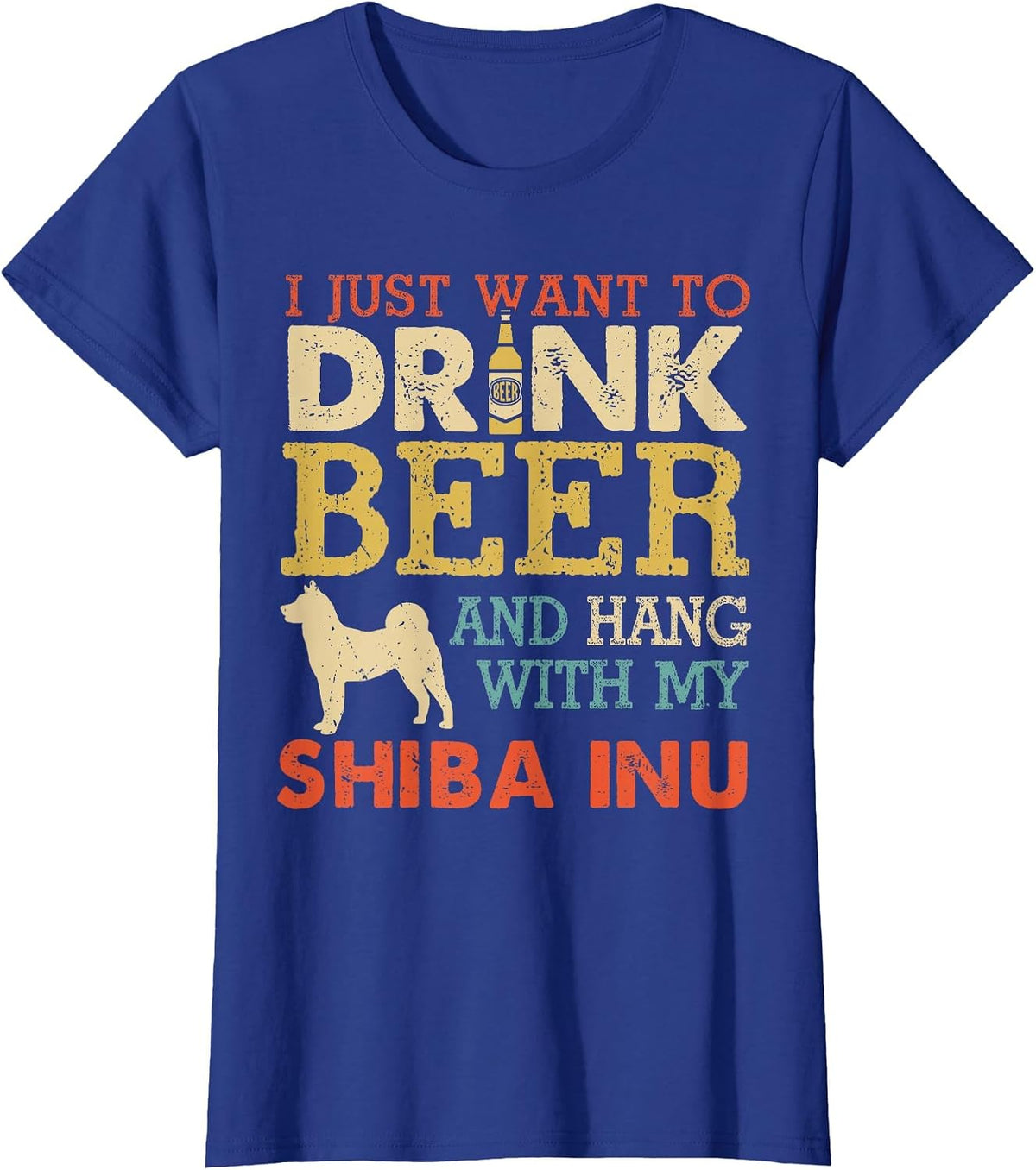 Shiba Inu Dad Drink Beer Hang with Dog Funny Men Vintage T-Shirt - Royal Blue