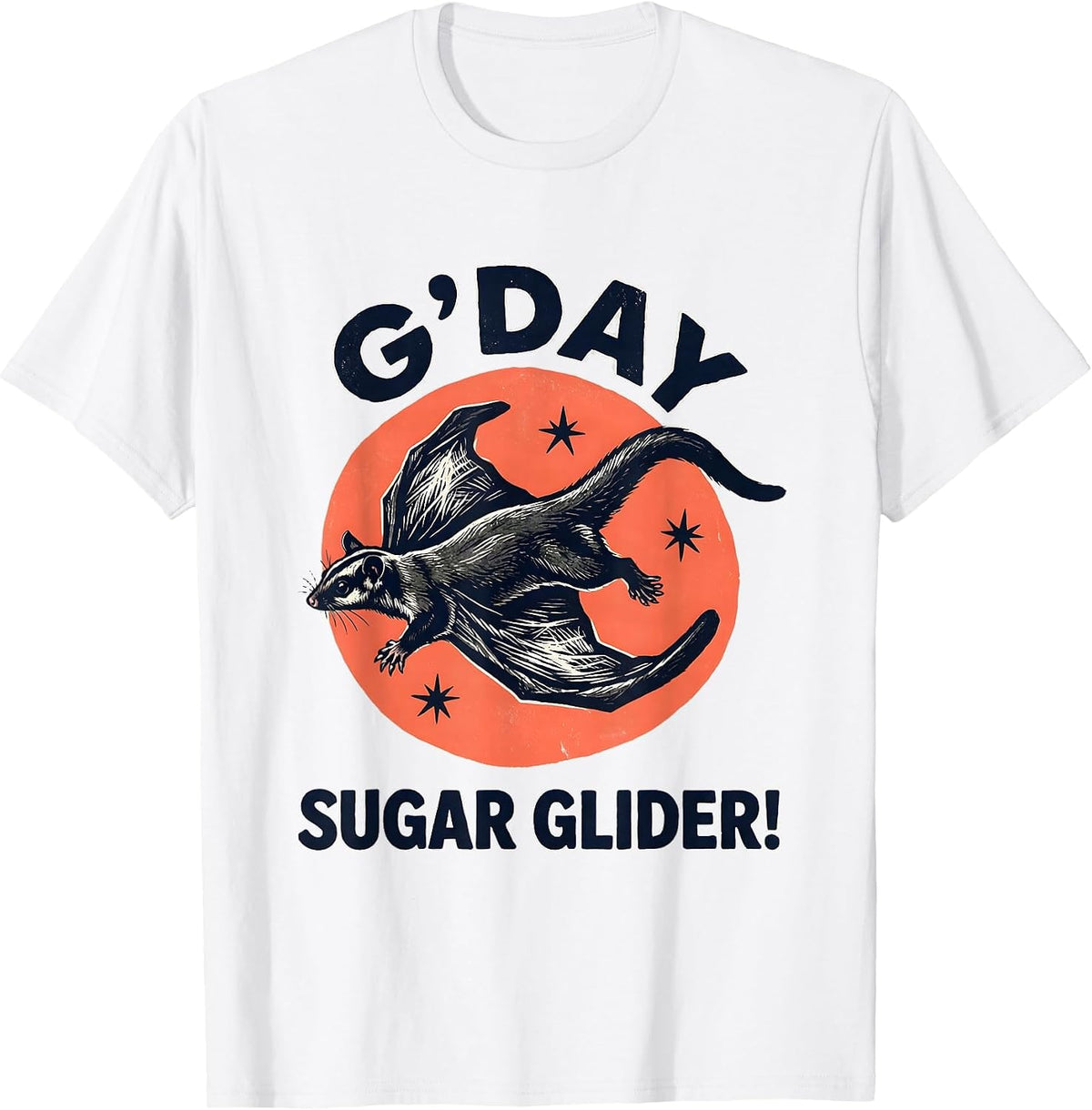Men's G'Day, Sugar Glider Linocut Australian Wildlife Souvenir T-Shirt - White