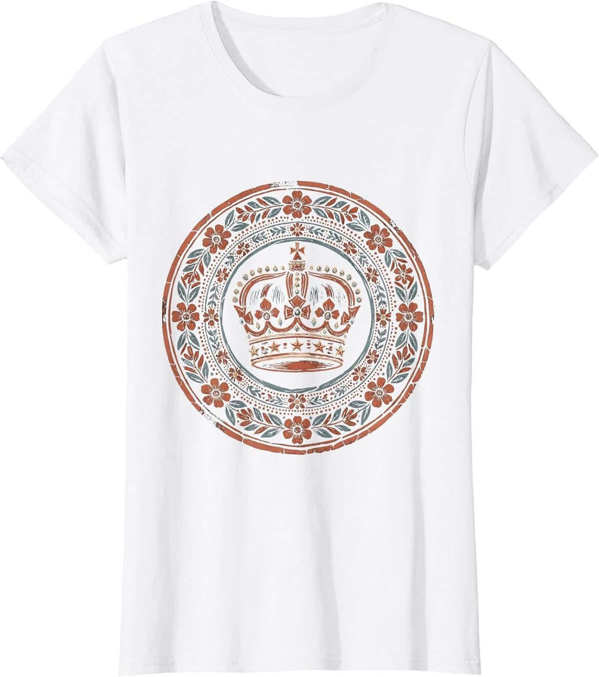 Red White and Blue Crown with Gems and Stars T-Shirt - White