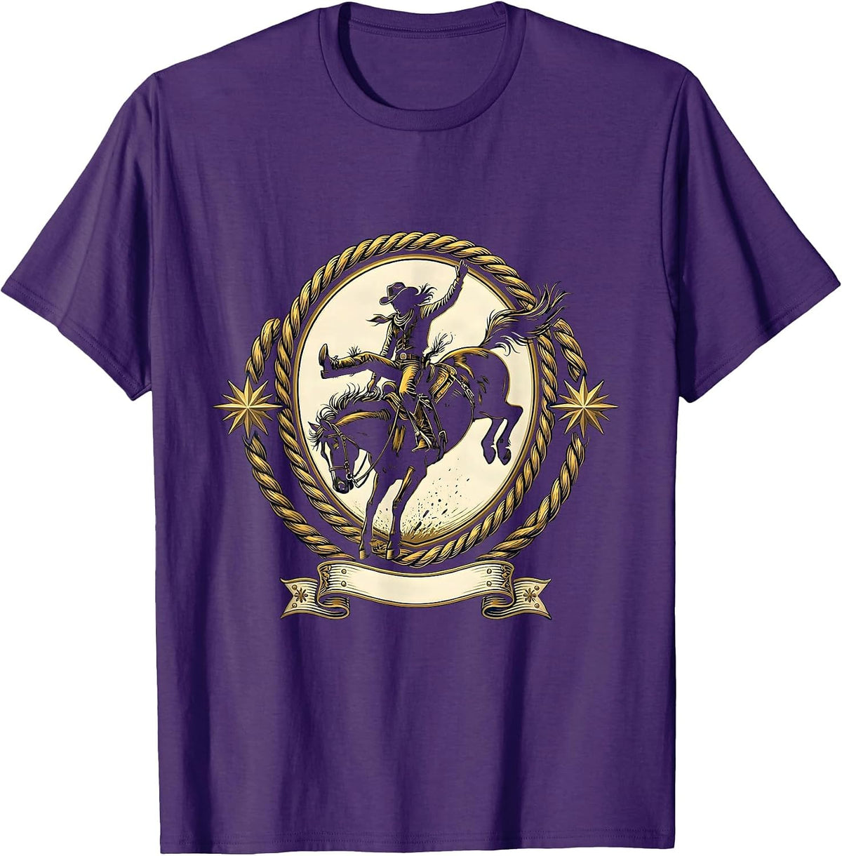 Men's Cowgirl Bucking Horse Rodeo Graphic Tee T-Shirt - Purple