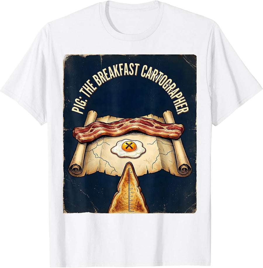 Men's Pig: The Breakfast Cartographer Vintage Funny Bacon Lover T-Shirt - White