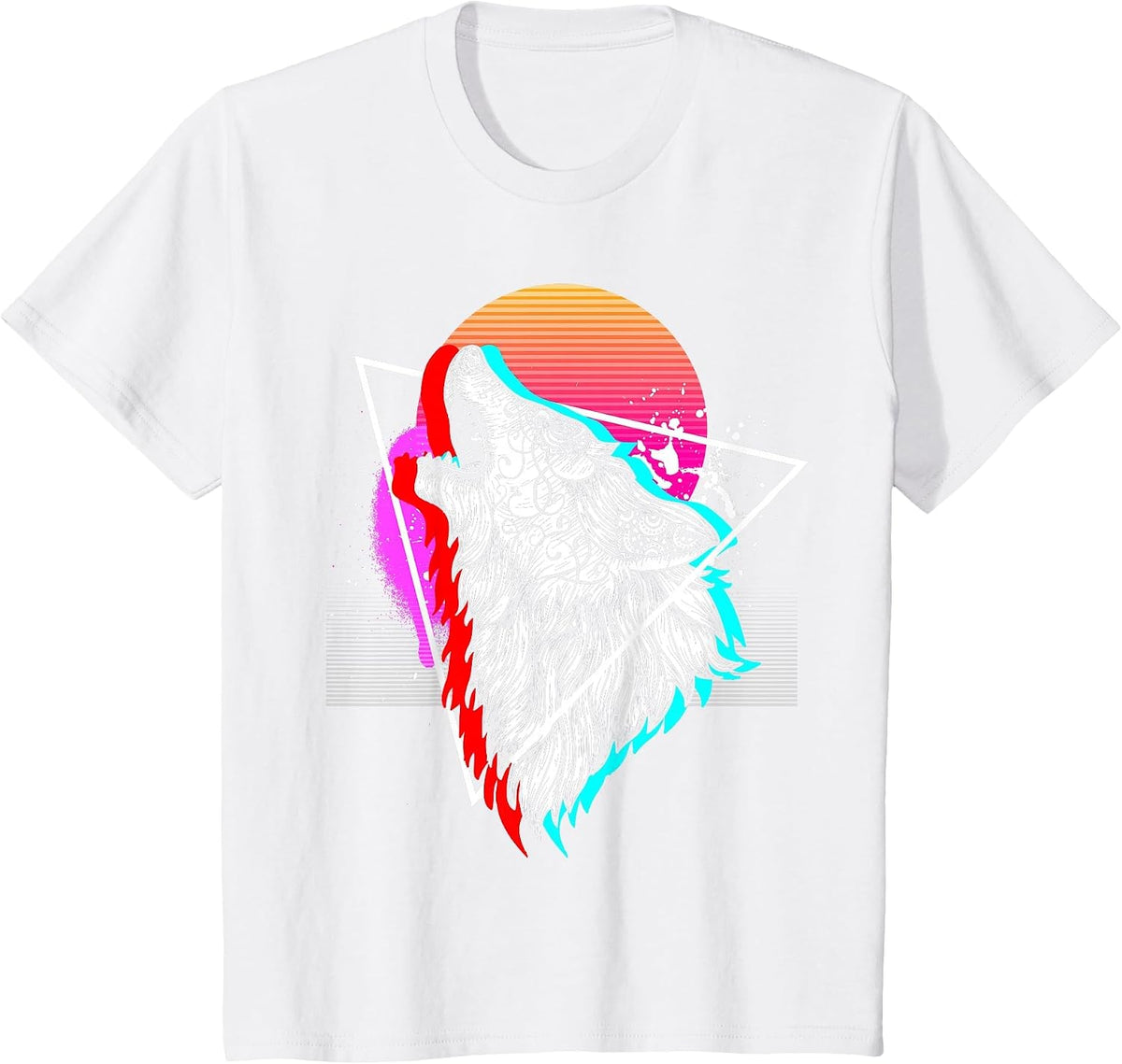 Synthwave Aesthetic Howling Wolf 1990s Retro Vaporwave T-Shirt - White