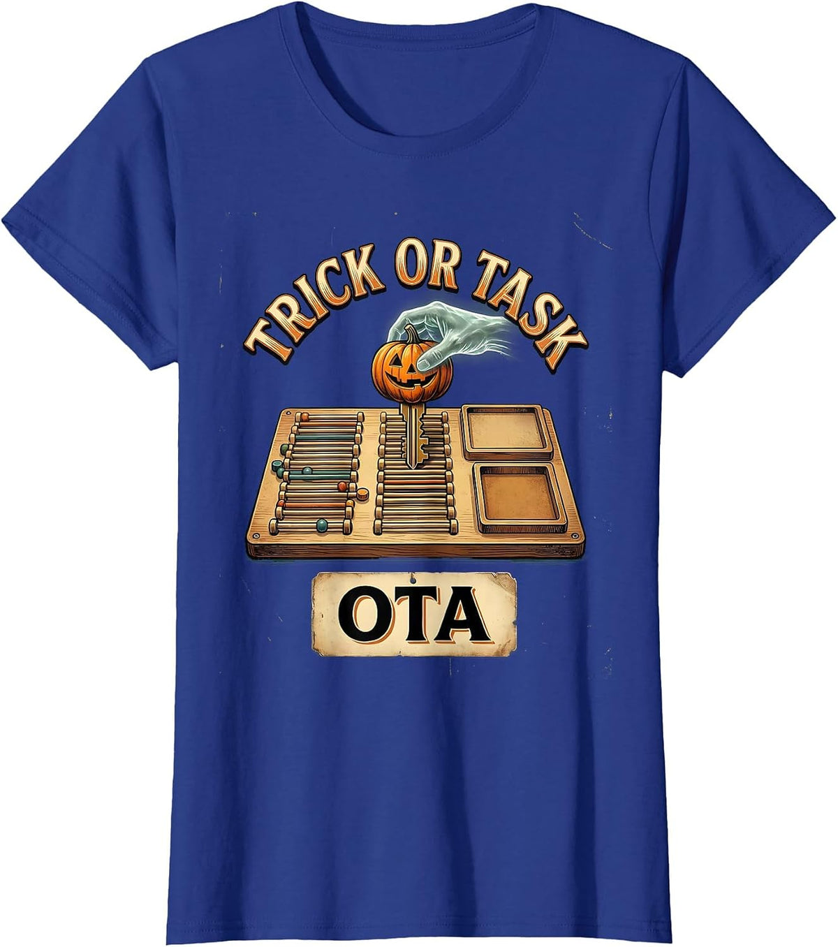 Women's Trick Or Task OTA Vintage Physical Therapy Halloween Ghost T-Shirt - Royal Blue