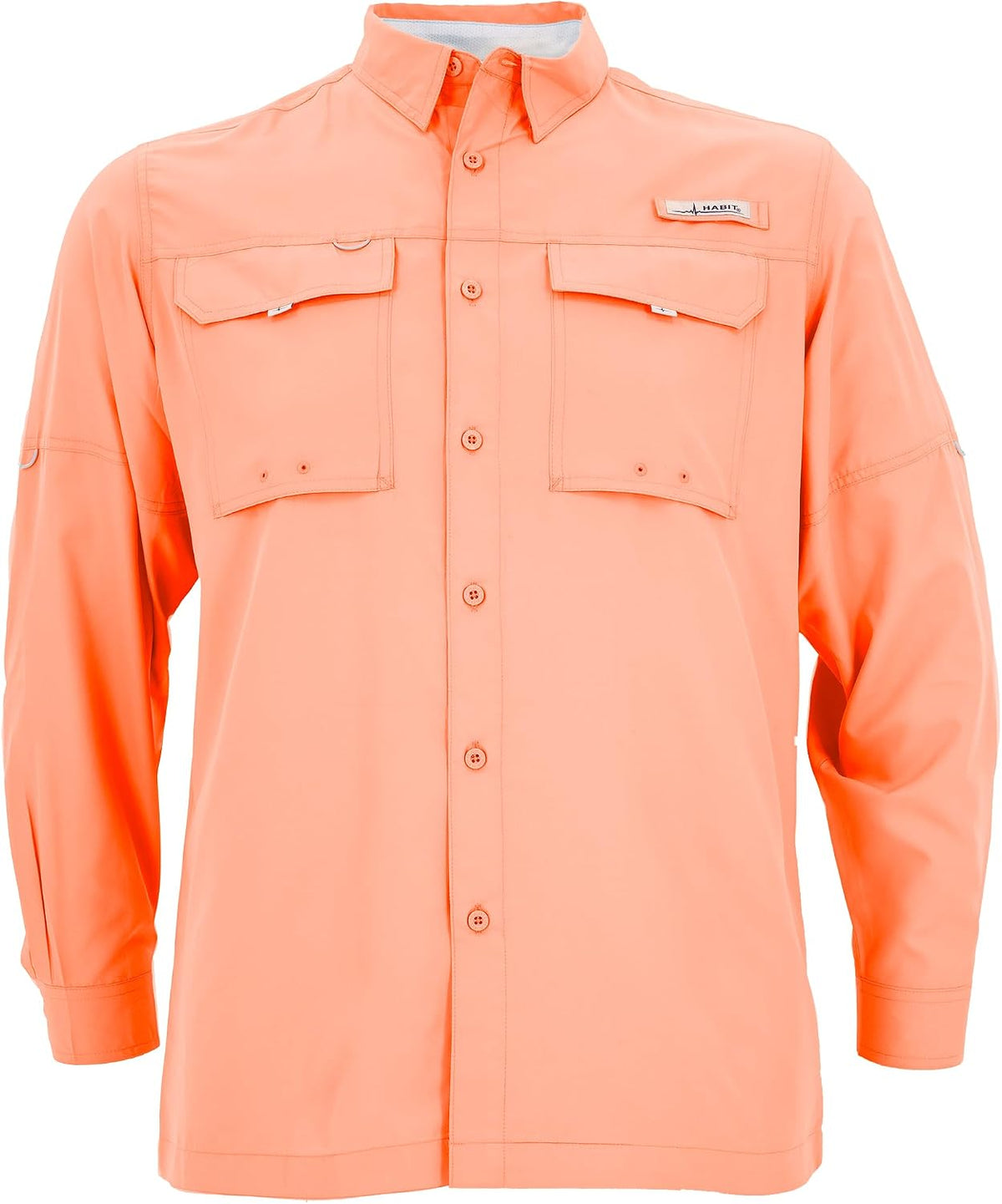 HABIT Men's Fourche Mountain Shirt Long Sleeve River Guide Fishing Shirt - UPF 40+ UV Proections - Papaya Punch-new