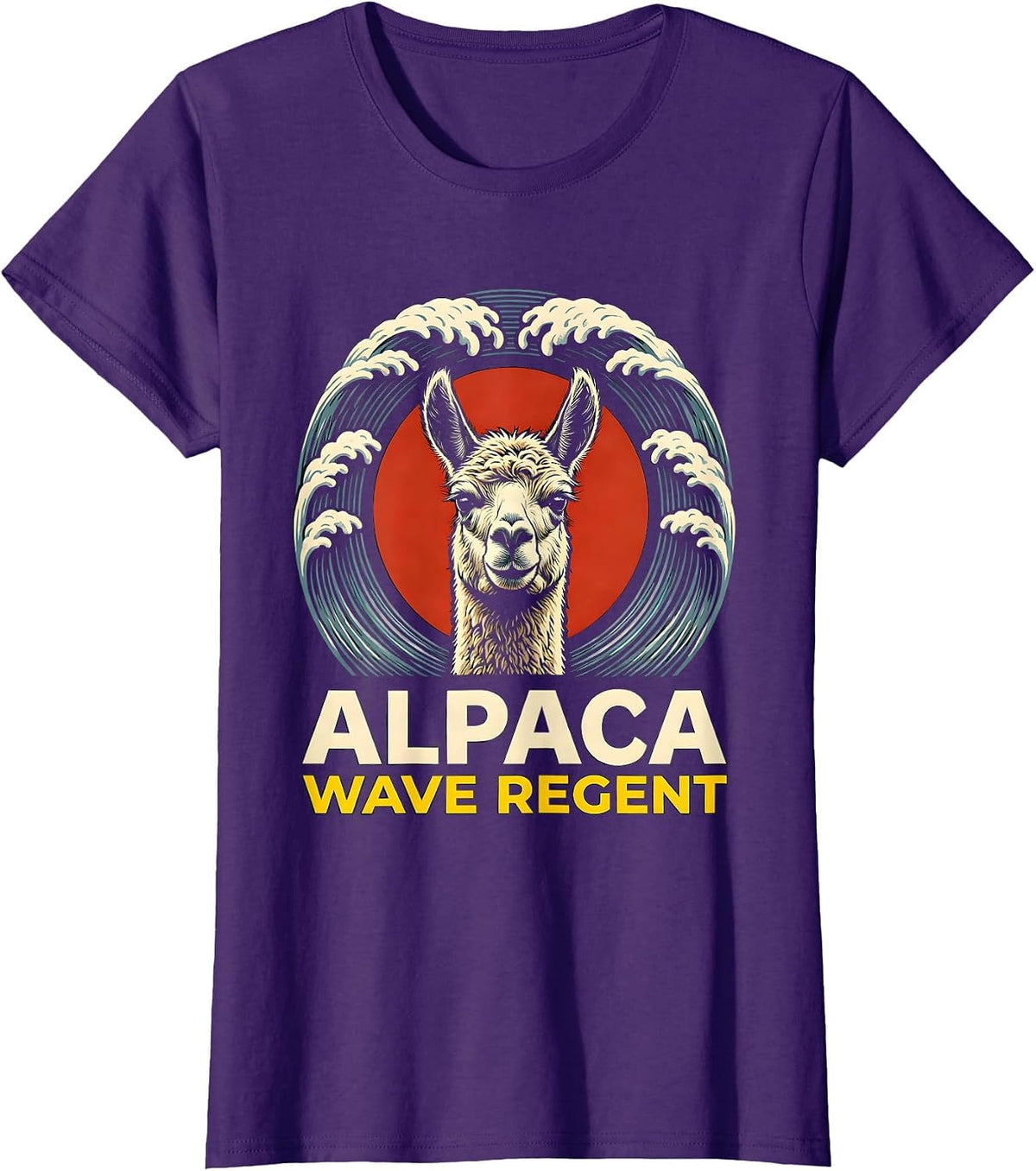 Women's Alpaca Wave Regent Stencil Graphic Funny Animal Lover Pet T-Shirt - Purple
