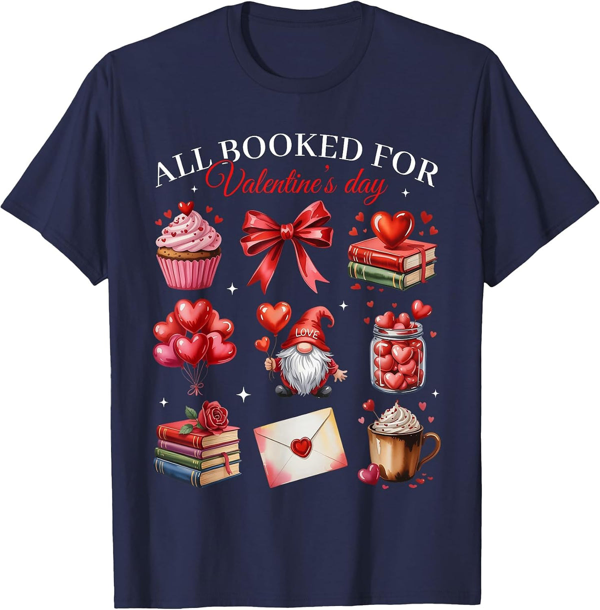 All Booked for Valentine Coquette Bow Girl Women Teacher T-Shirt - Navy Blue