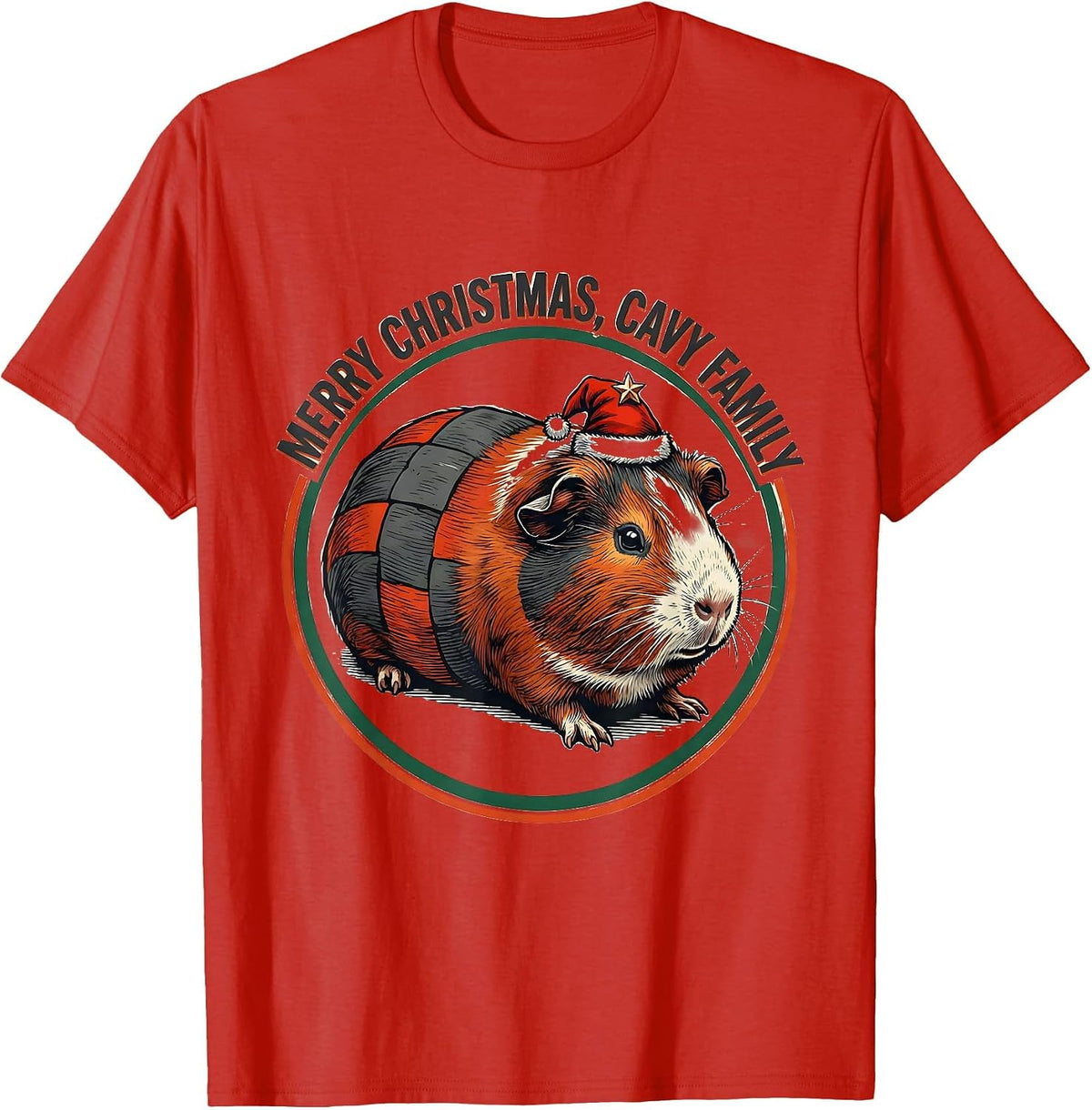 Men's Merry Christmas Cavy Family Whimsical Guinea Pig Pet Lover T-Shirt - Red