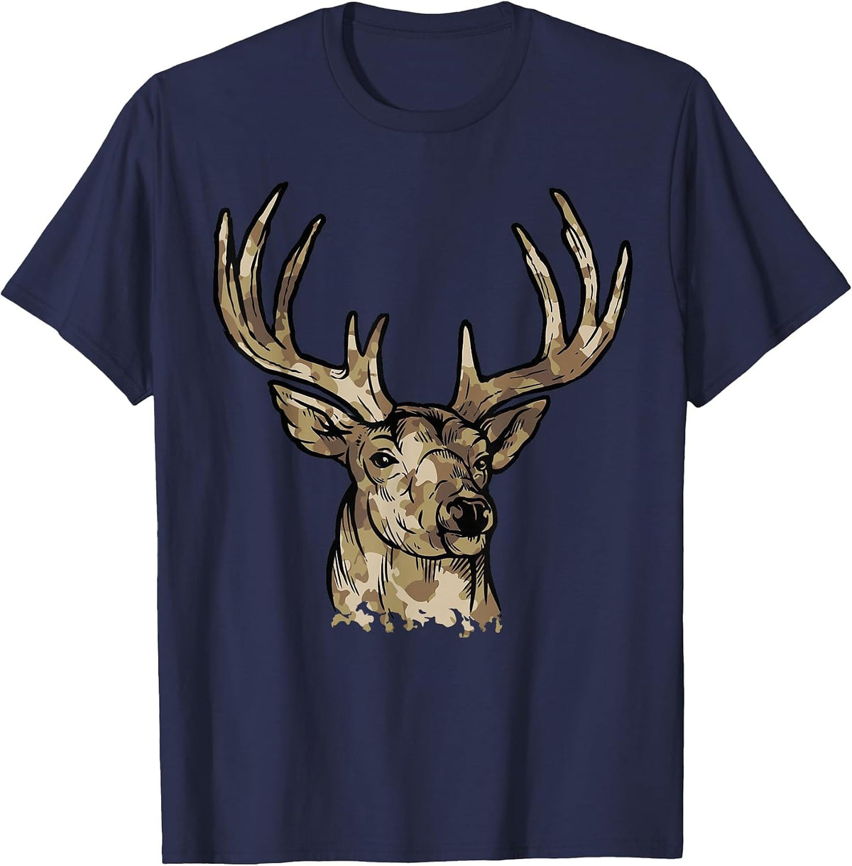 Deer Gear for Hunters Camo Whitetail Buck T-Shirt - Navy Blue