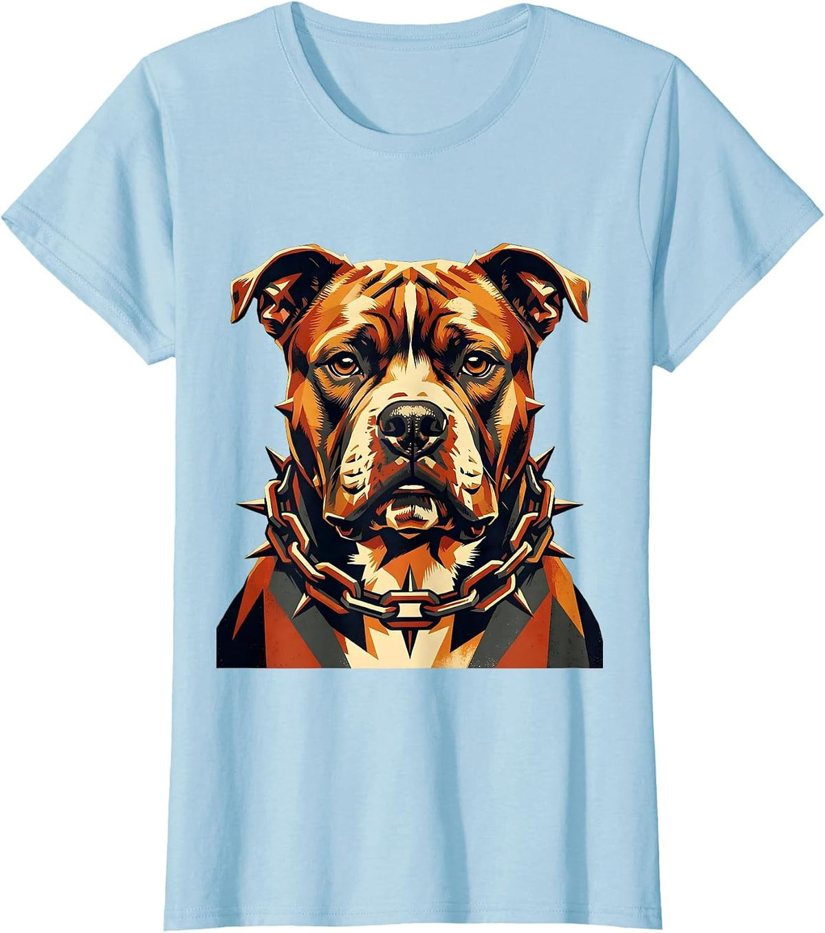 Pit Bull Spiked Chain Collar Streetwear Graphic T-Shirt - Baby Blue