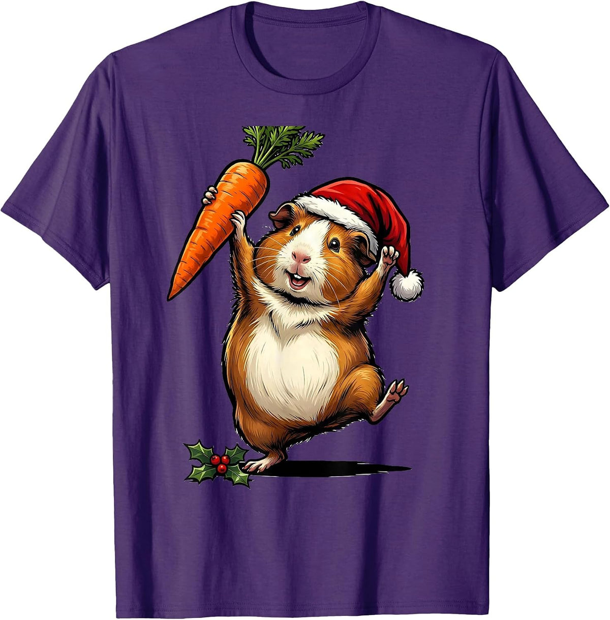 Men's Guinea Pig Santa Hat Funny Christmas Pet Lover T-Shirt - Purple