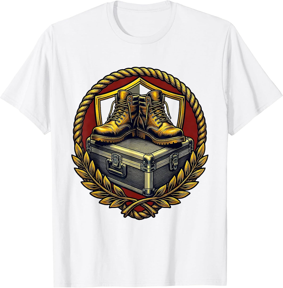 Men's Worn Work Boots and Toolbox Blue Collar Graphic T-Shirt - White