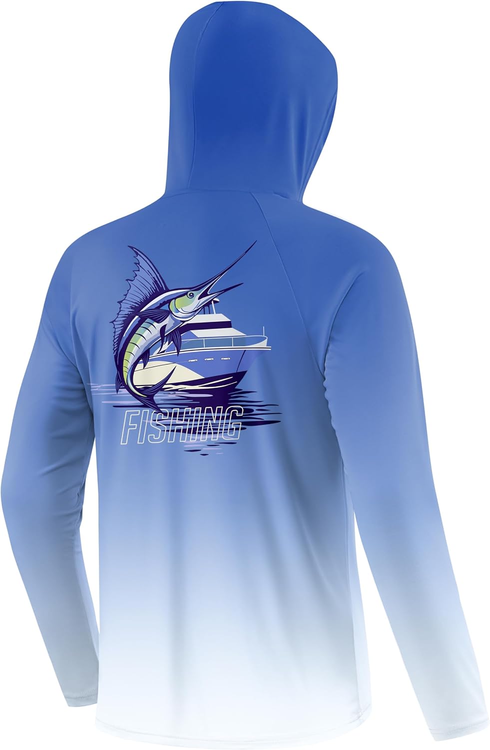 Pudolla Men's Sun Protection Hoodie UPF 50+ Long Sleeve Fishing Shirts - Gradient Blue\/Fish