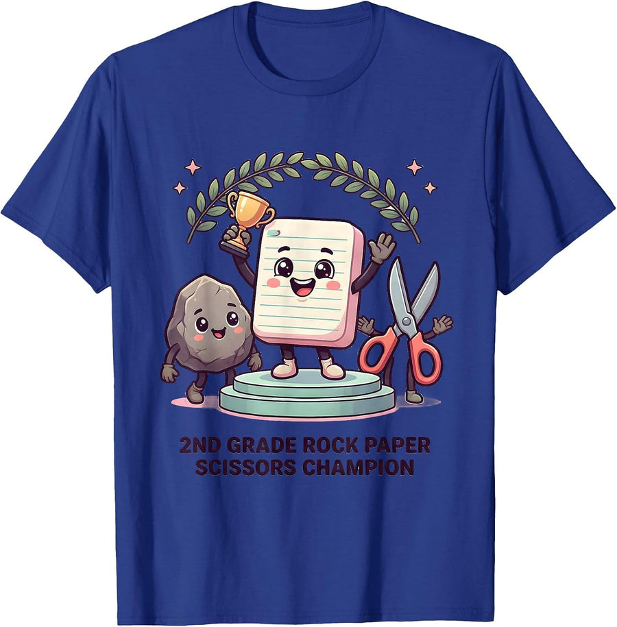 2nd Grade Rock Paper Scissors Champion Cute Kawaii Back T-Shirt, Men, Royal Blue, XX-Large - As Pictured
