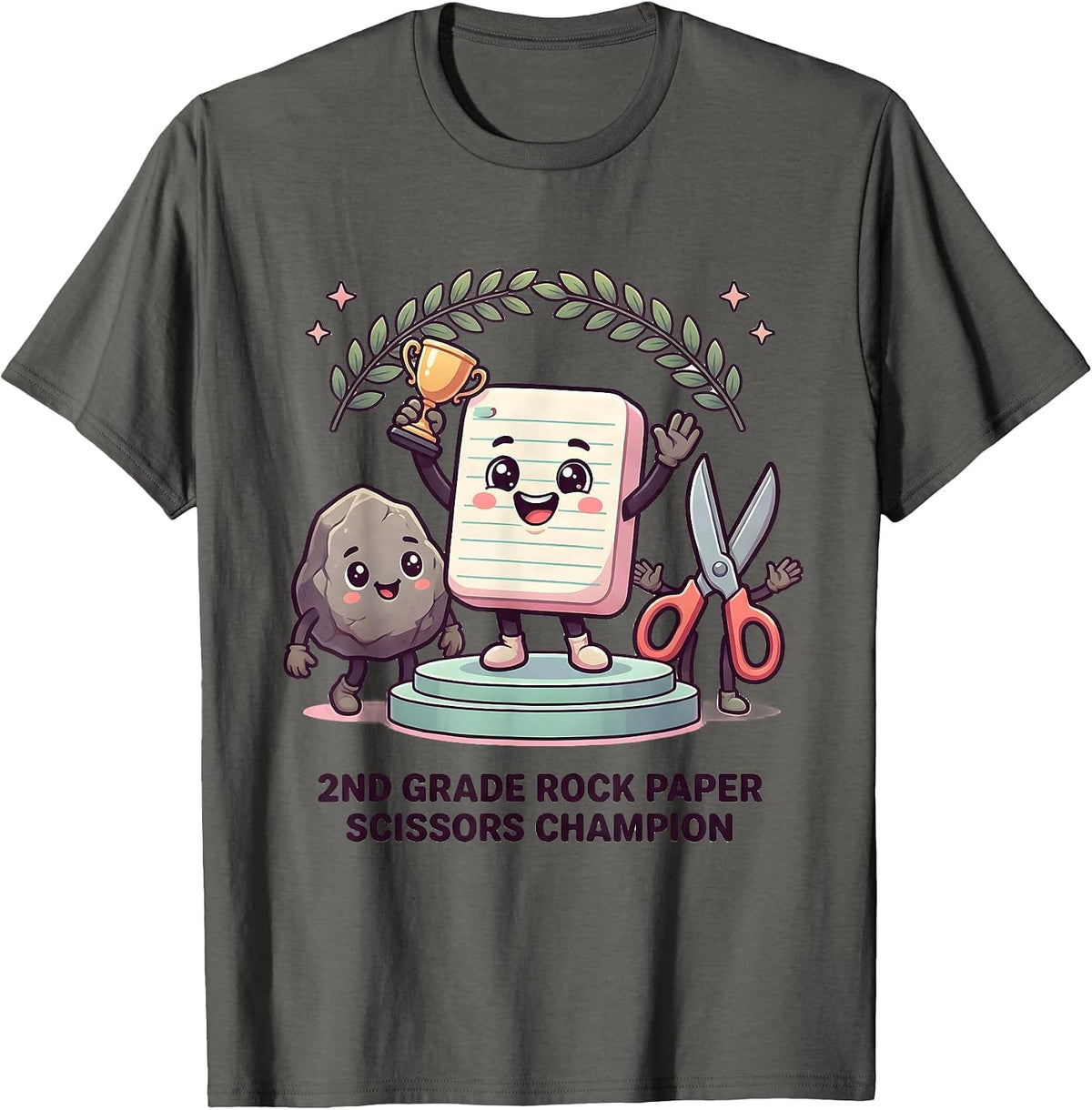 2nd Grade Rock Paper Scissors Champion Cute Kawaii Back T-Shirt, Men, Asphalt Grey, Small - As Pictured