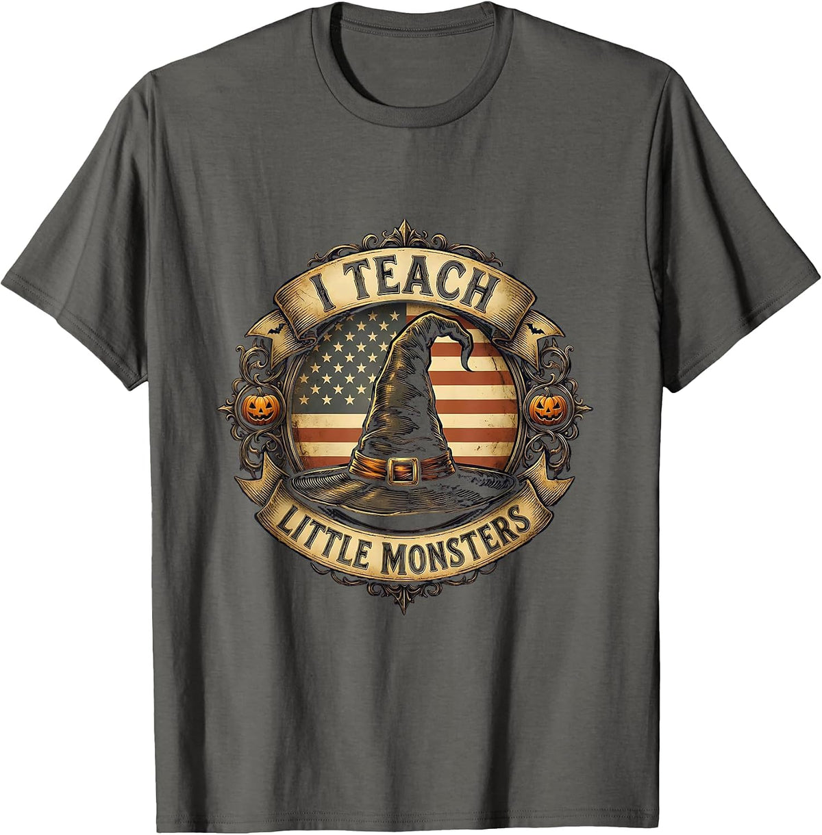 Men's I Teach Little Monsters Halloween Teacher Design T-Shirt - Asphalt Grey