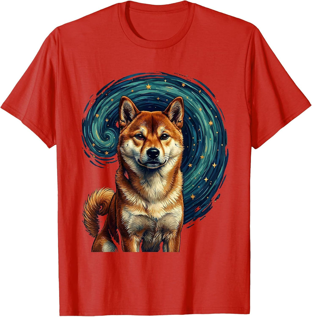 Men's Shiba Inu Van Gogh Starry Night Portrait Dog Lover Art T-Shirt - Red