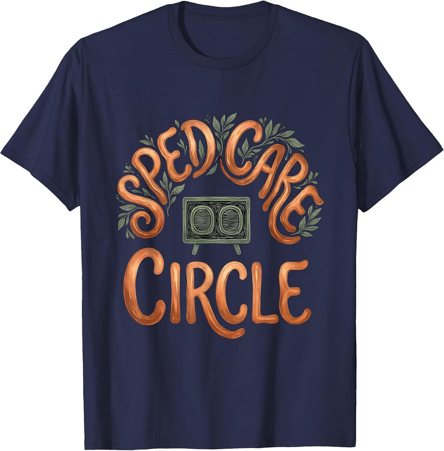 SPED Care Circle Boho Typography Special Education Teacher T-Shirt - Navy Blue