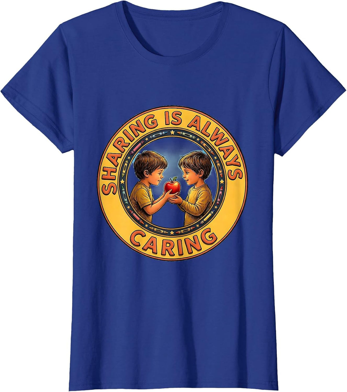 Women's Sharing Is Always Caring Preschool Teacher Design T-Shirt - Royal Blue