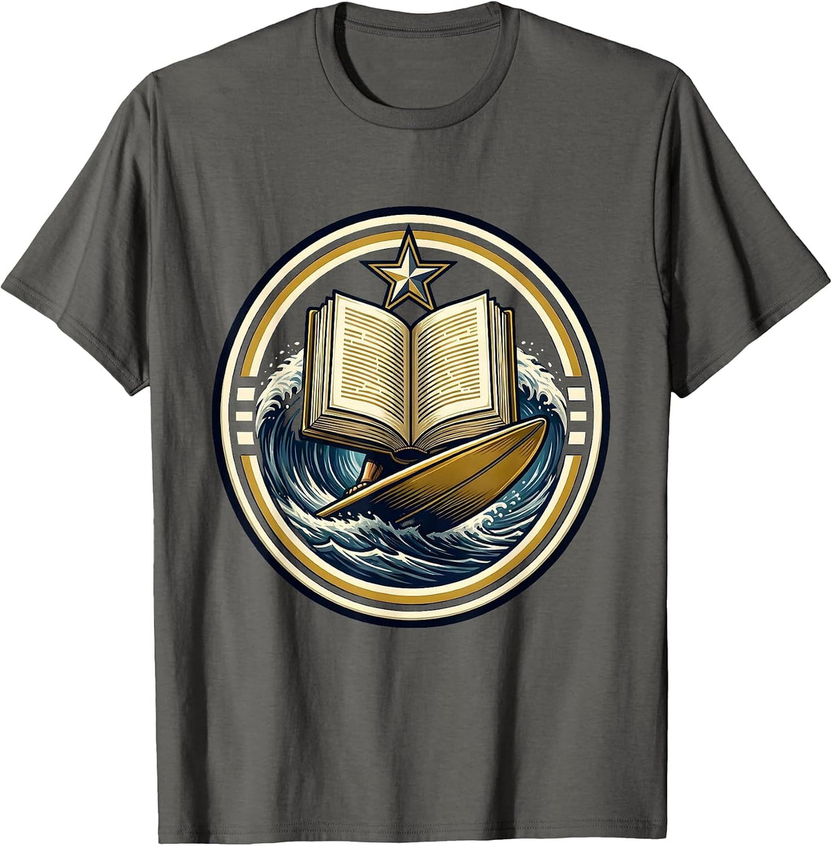 Reading Is My Favorite Sport Giant Book Surfer T-Shirt - Asphalt Grey