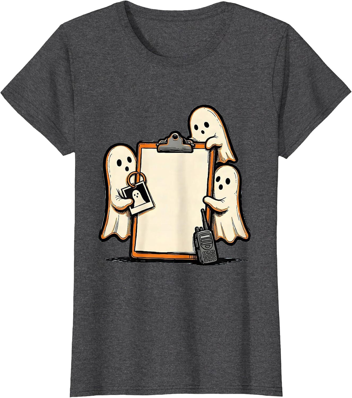 Women's Friendly Ghost Clipboard Para Normal Activities SpEd Teacher T-Shirt - Dark Heather Grey