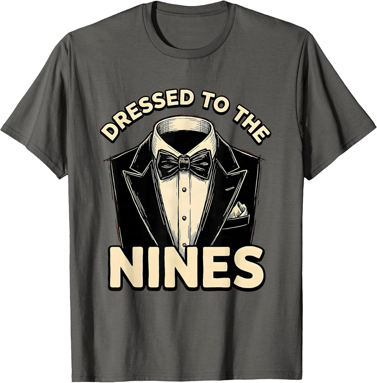 Dressed to the Nines Tuxedo Graphic Design T-Shirt - Asphalt Grey