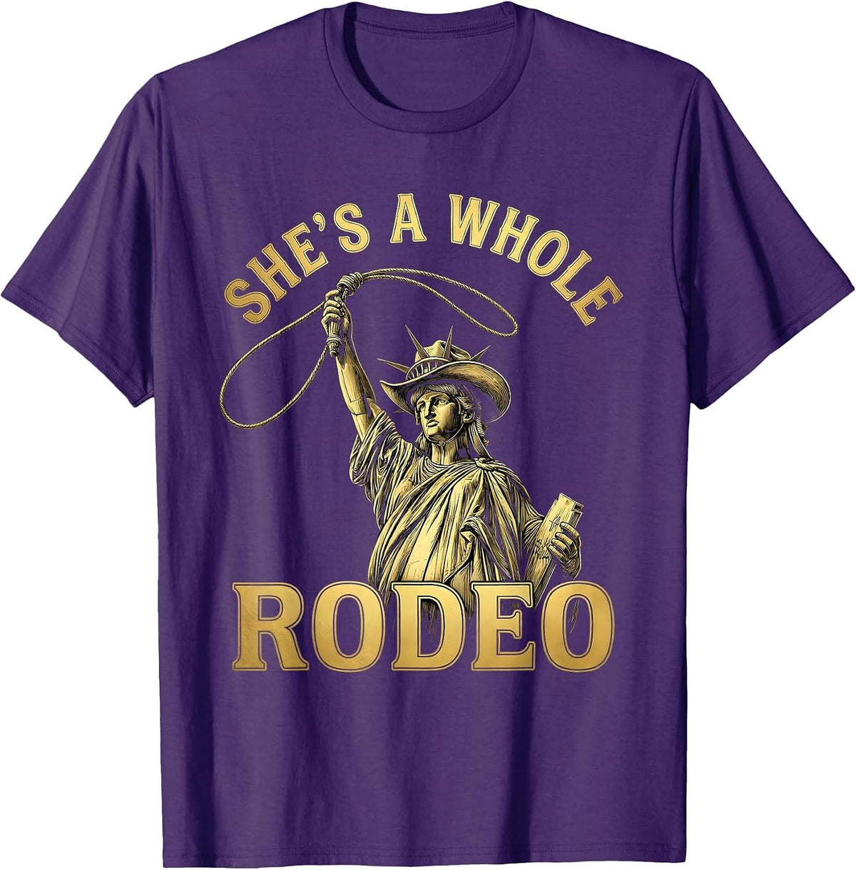 She's a Whole Rodeo White Cowgirl Design T-Shirt - Purple