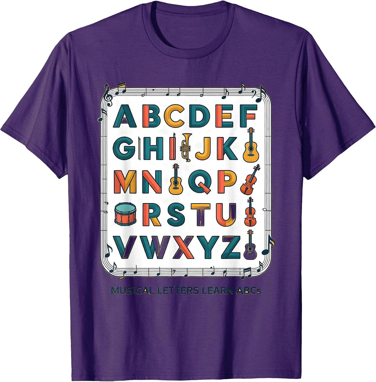 Musical Letters Learn ABCs Cute Music Teacher Alphabet Chart T-Shirt - Purple